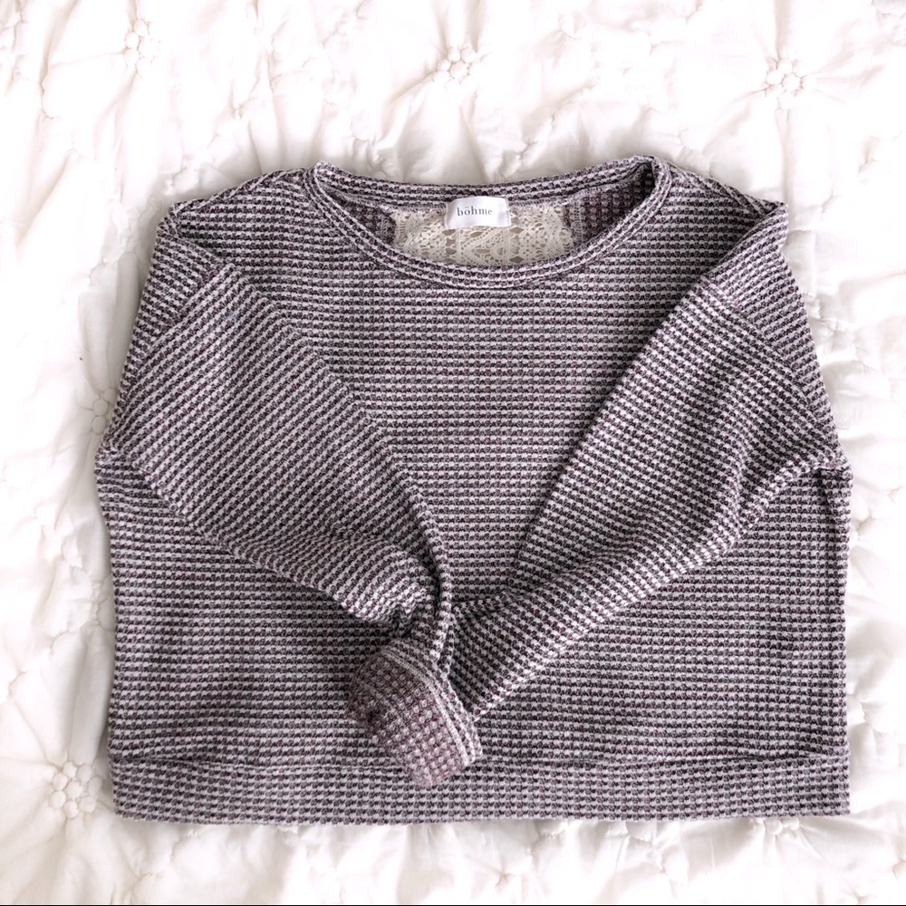 Bohme Brand Lace Back Waffle Knit Long Sleeve